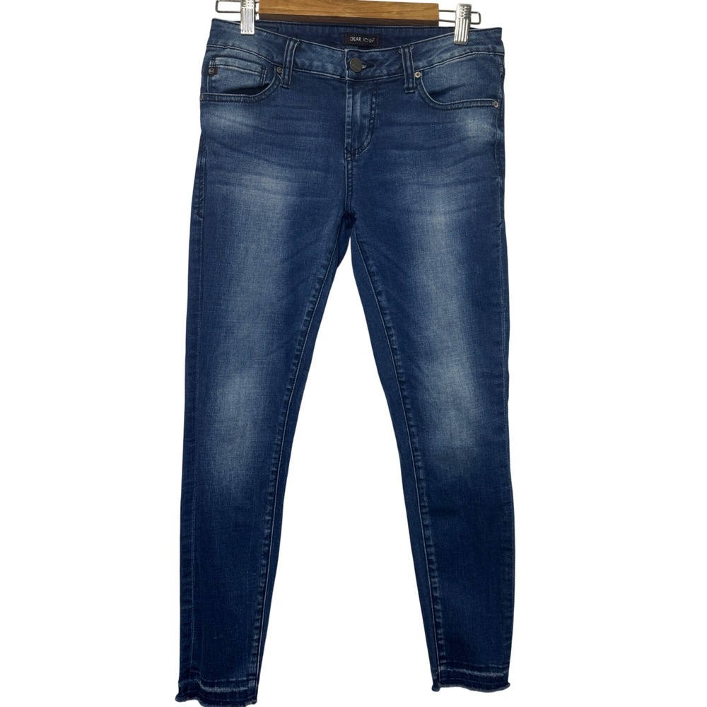 Dear John Skinny Jeans Medium Wash Raw Frayed Hem Whiskered Denim Size 27/30